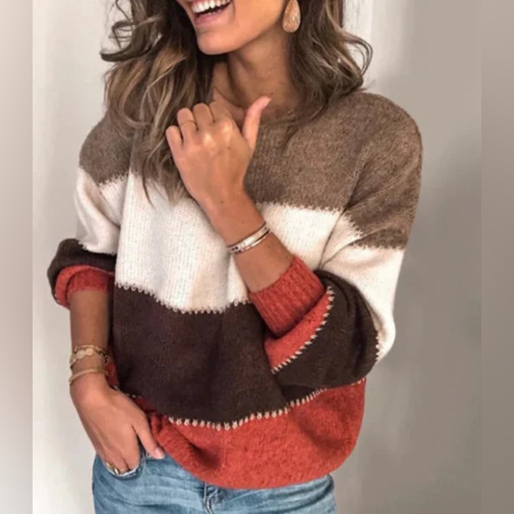 Women's Striped Pullover Sweater Relaxed Fit Holiday Theme
